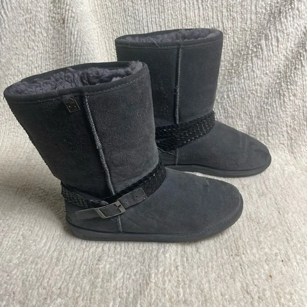 BearPaw  Kamira suede gray mid calf boots sheepskin/ wool blend lining SZ11